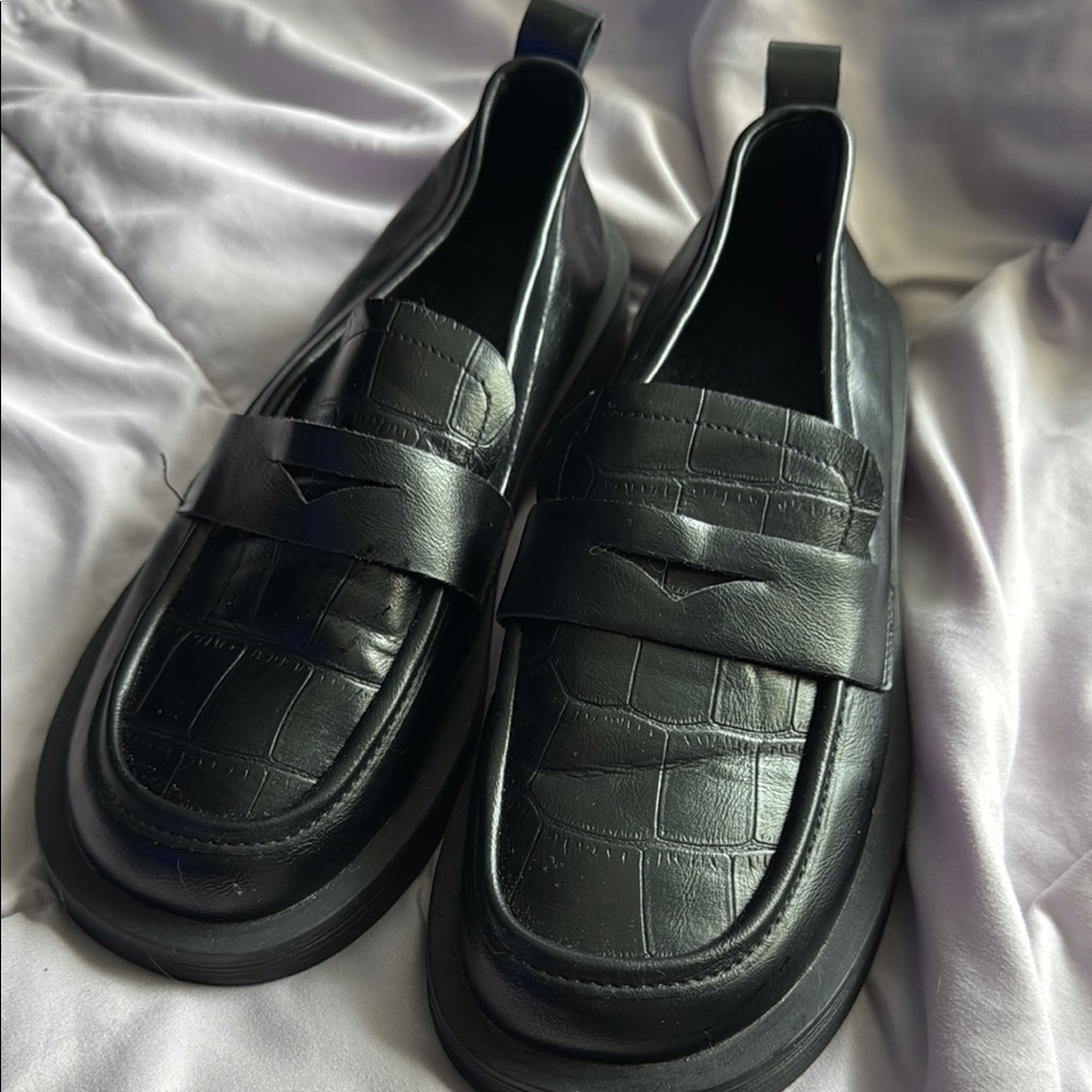 Black Leather Penny Loafers Classic Flats